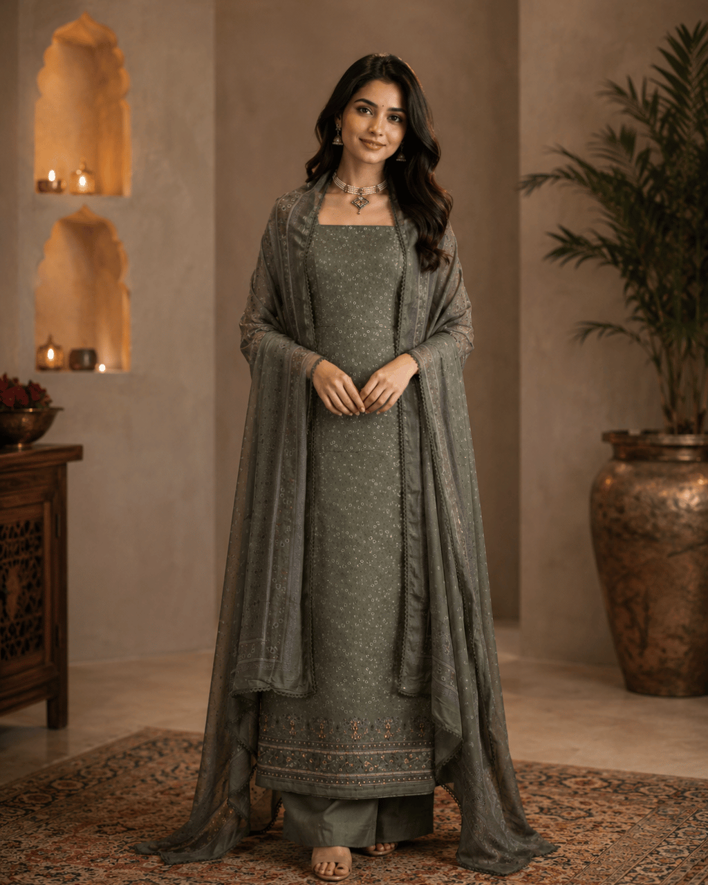 Glace Cotton Suit with Muslin Dupatta