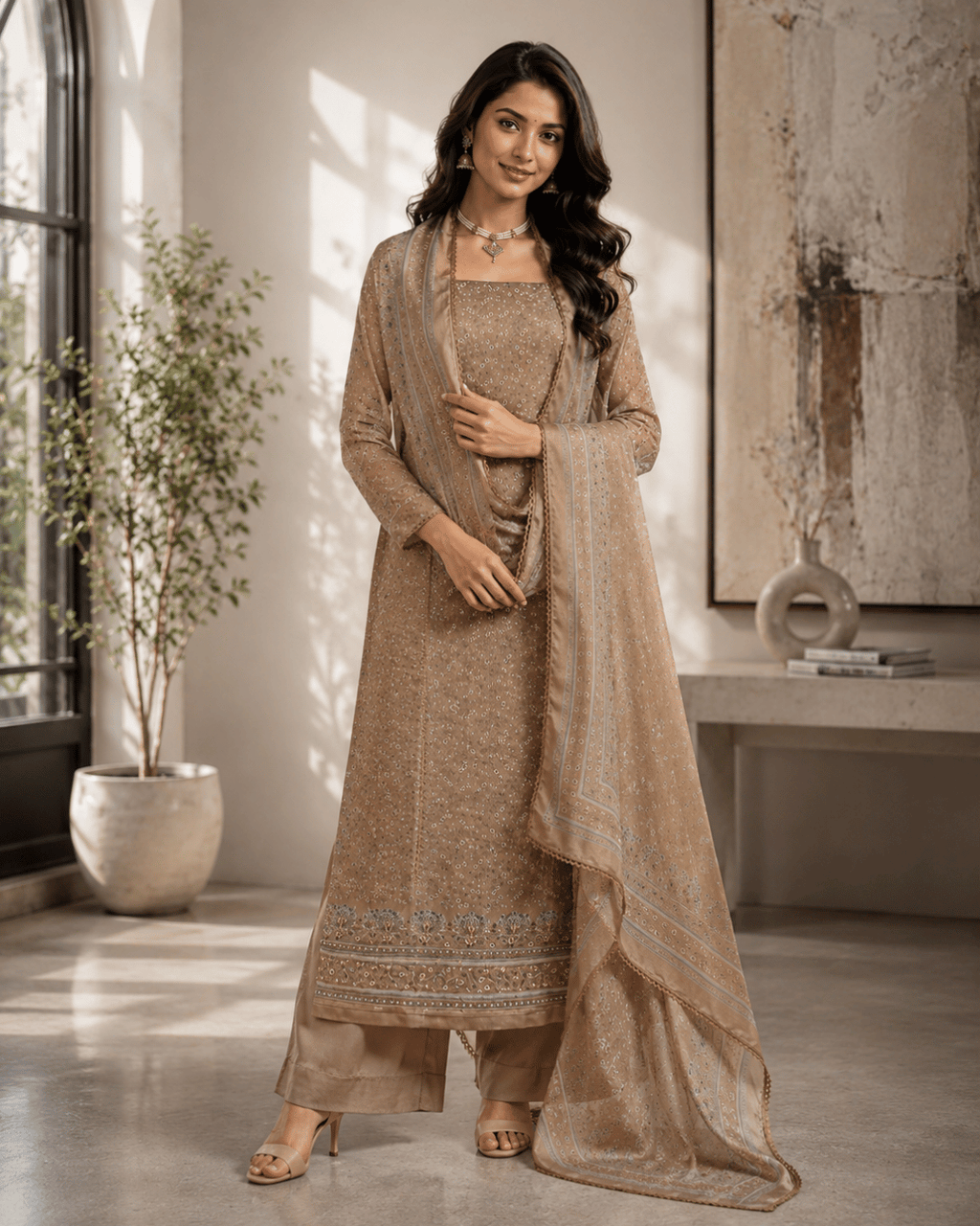 Glace Cotton Suit with Muslin Dupatta