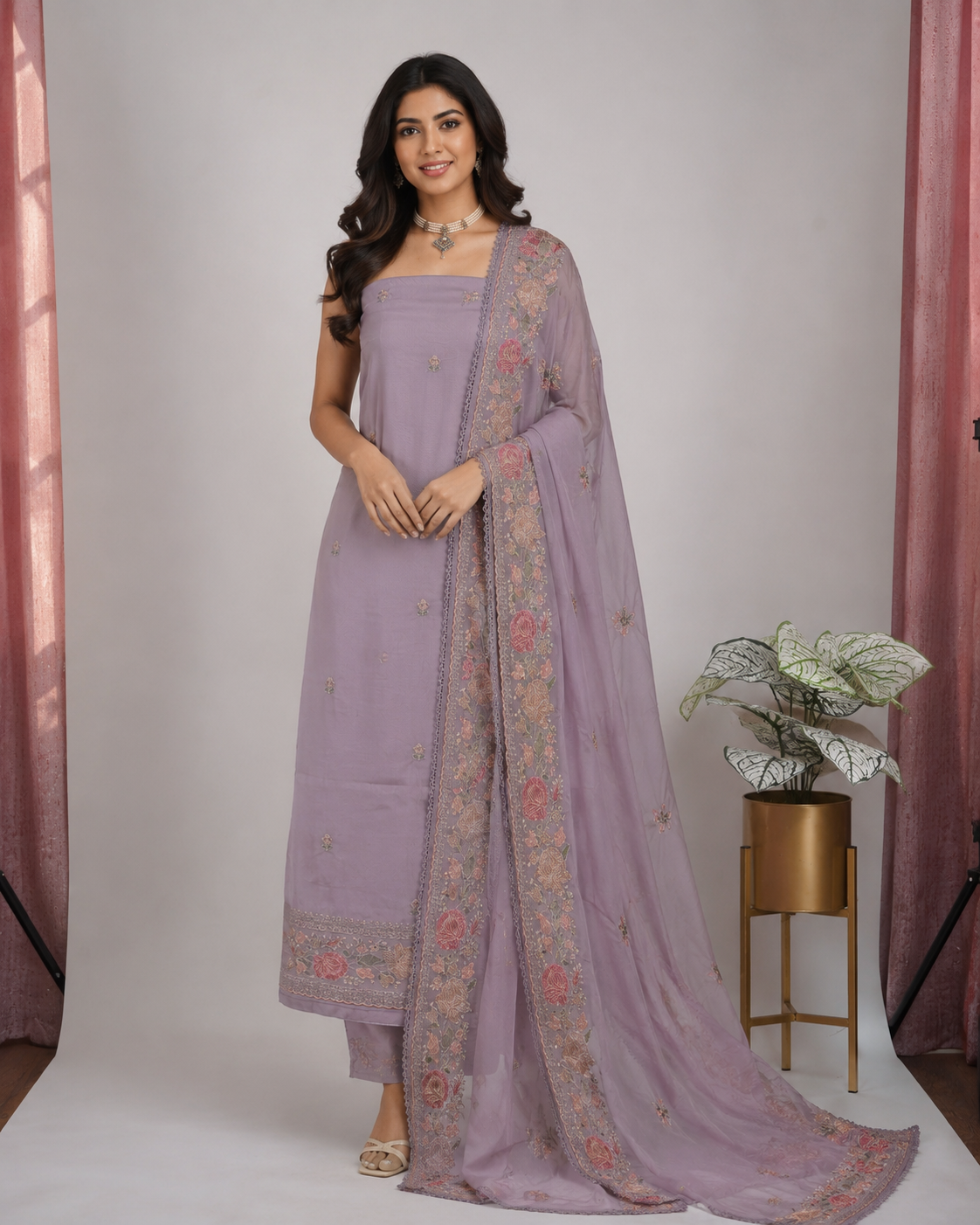 Light Organza Suit with Heavy Embroidery”