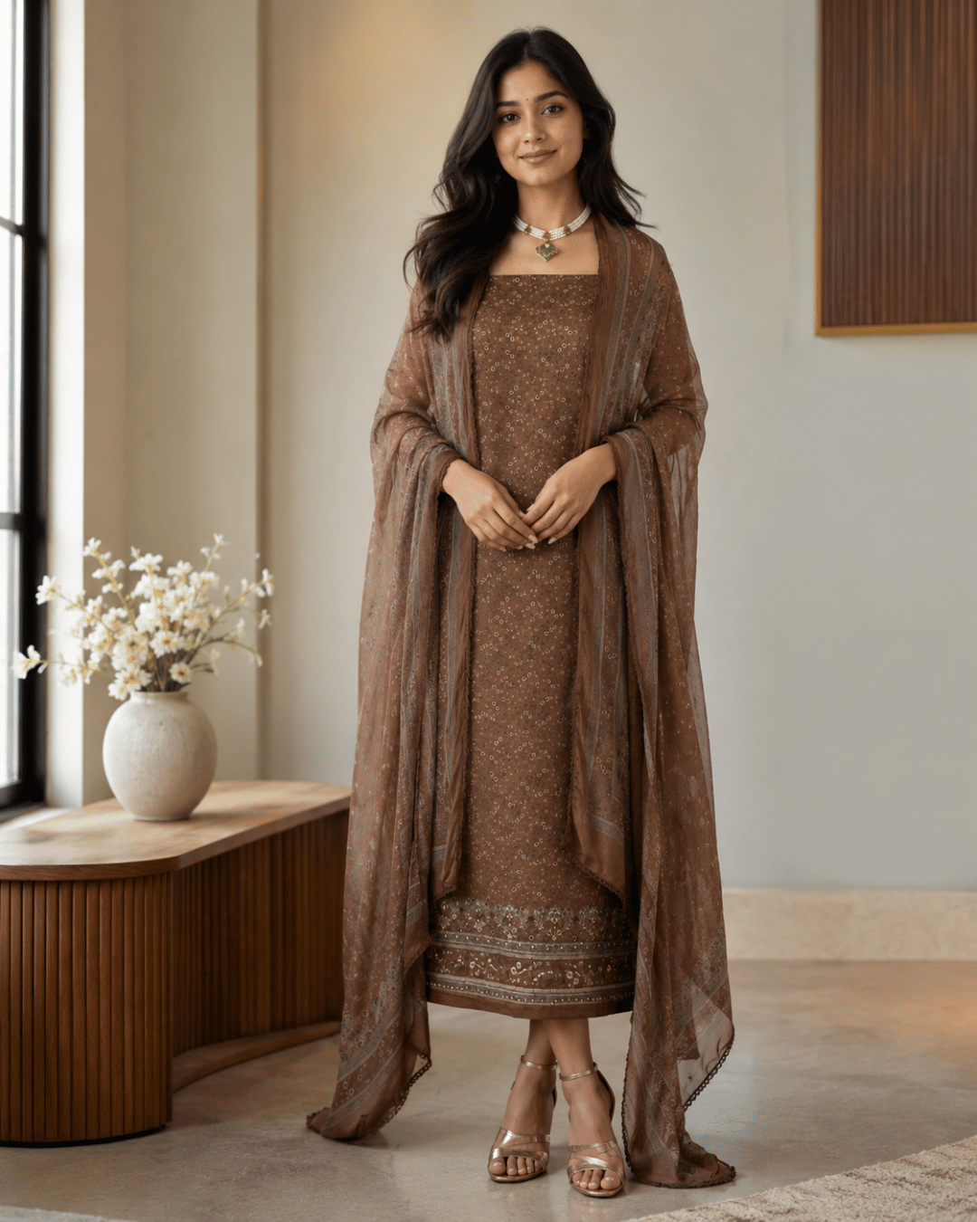 Glace Cotton Suit with Muslin Dupatta