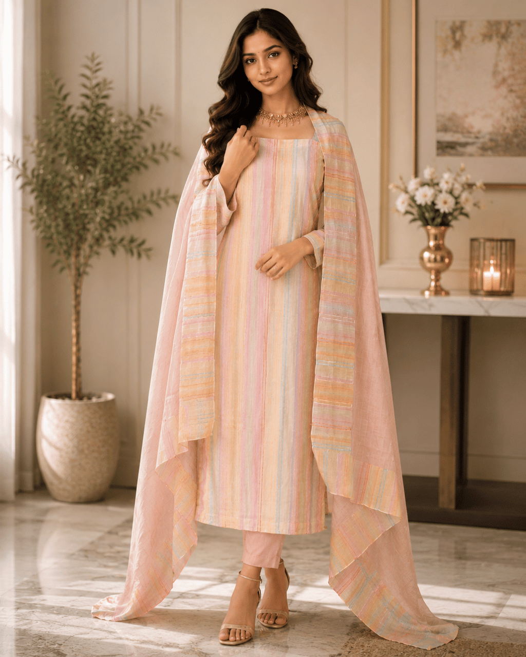 Mal Cotton With Vertical lines Pattern