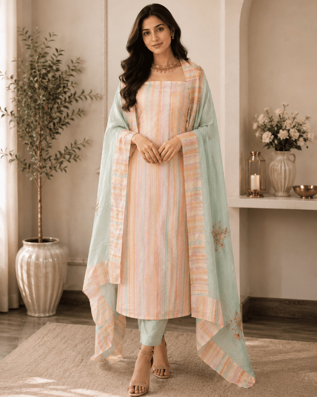 Mal Cotton With Vertical lines Pattern