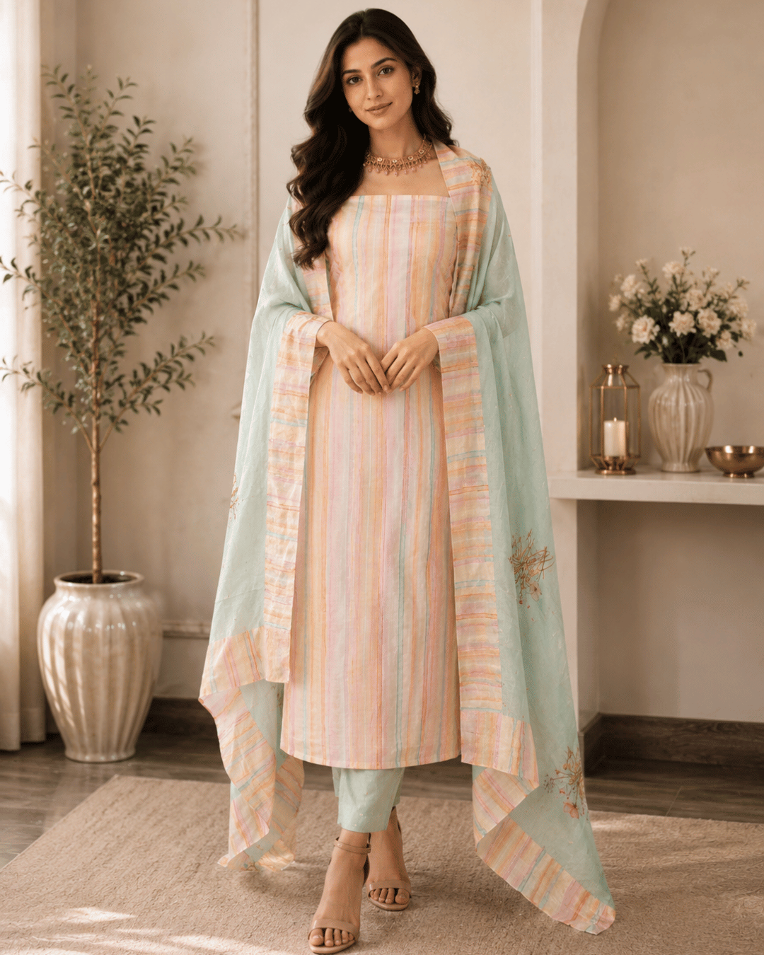 Mal Cotton With Vertical lines Pattern
