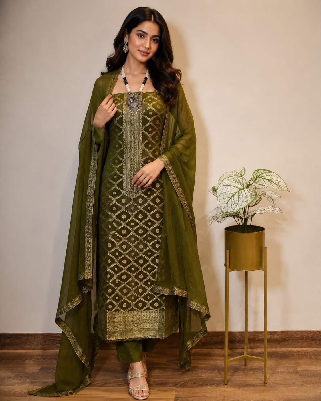 Banarasi Silk Suit with Georgette Dupatta & Silk Bottom