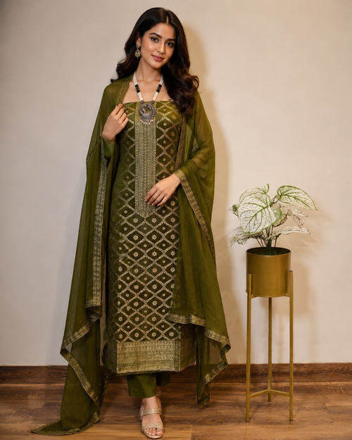 Banarasi Silk Suit with Georgette Dupatta & Silk Bottom