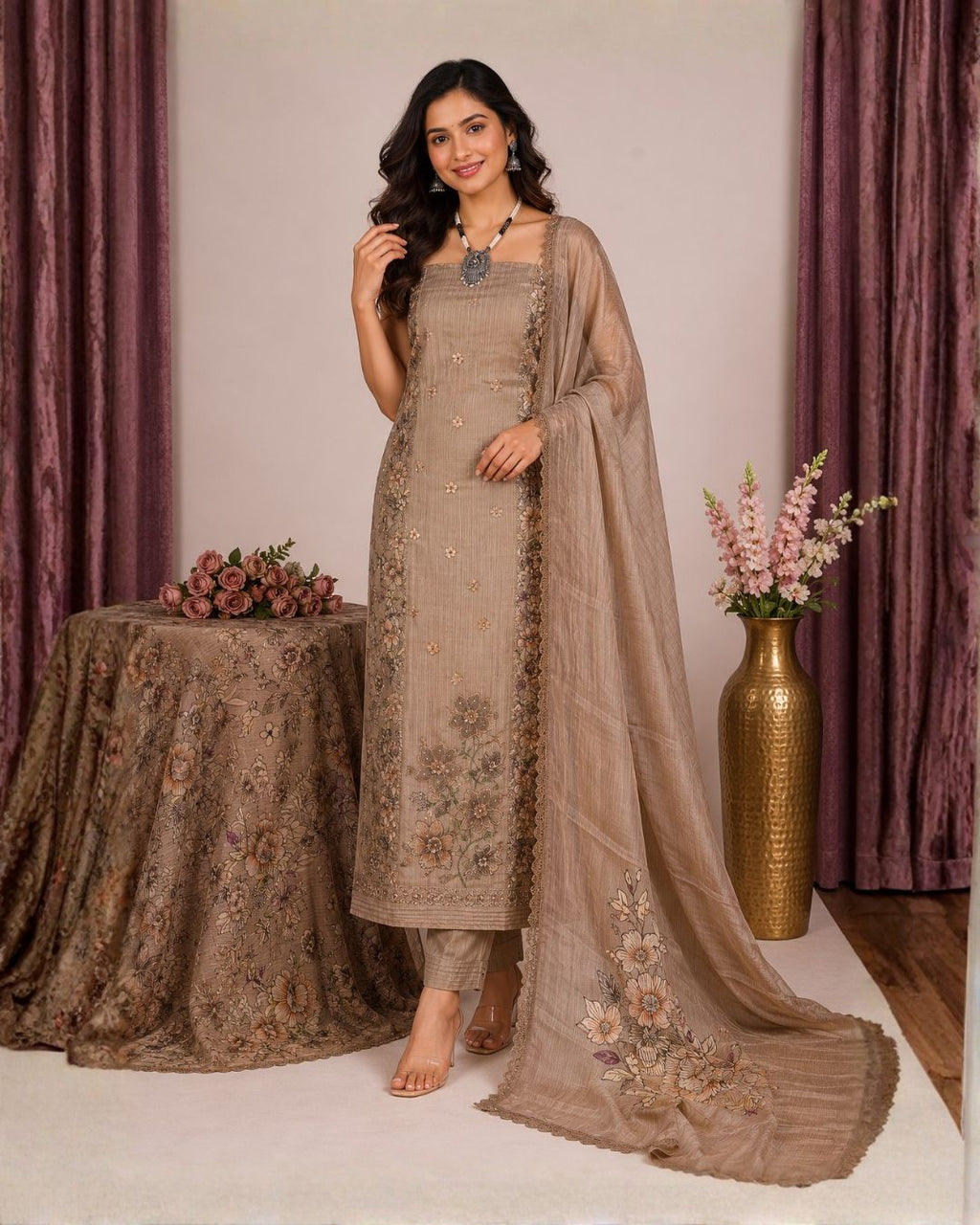 Gucci Silk Printed Bangalori Silk Top & Dupatta Set