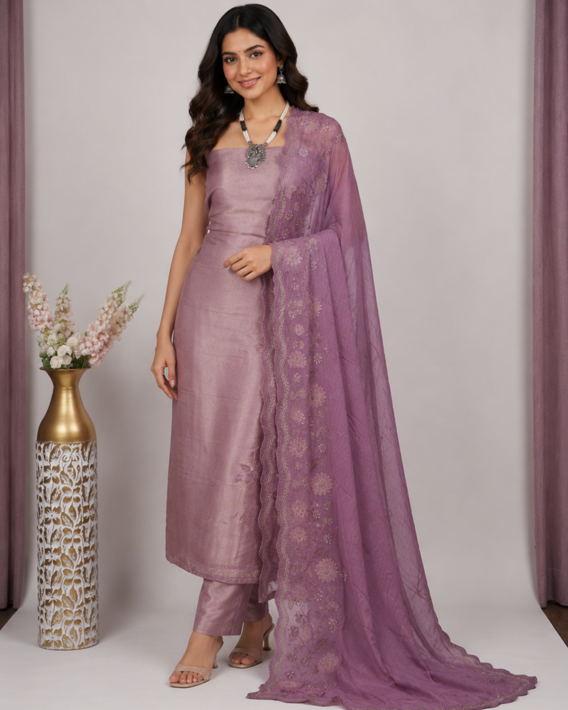 Bridal Suit with Embroidered Chinon Dupatta