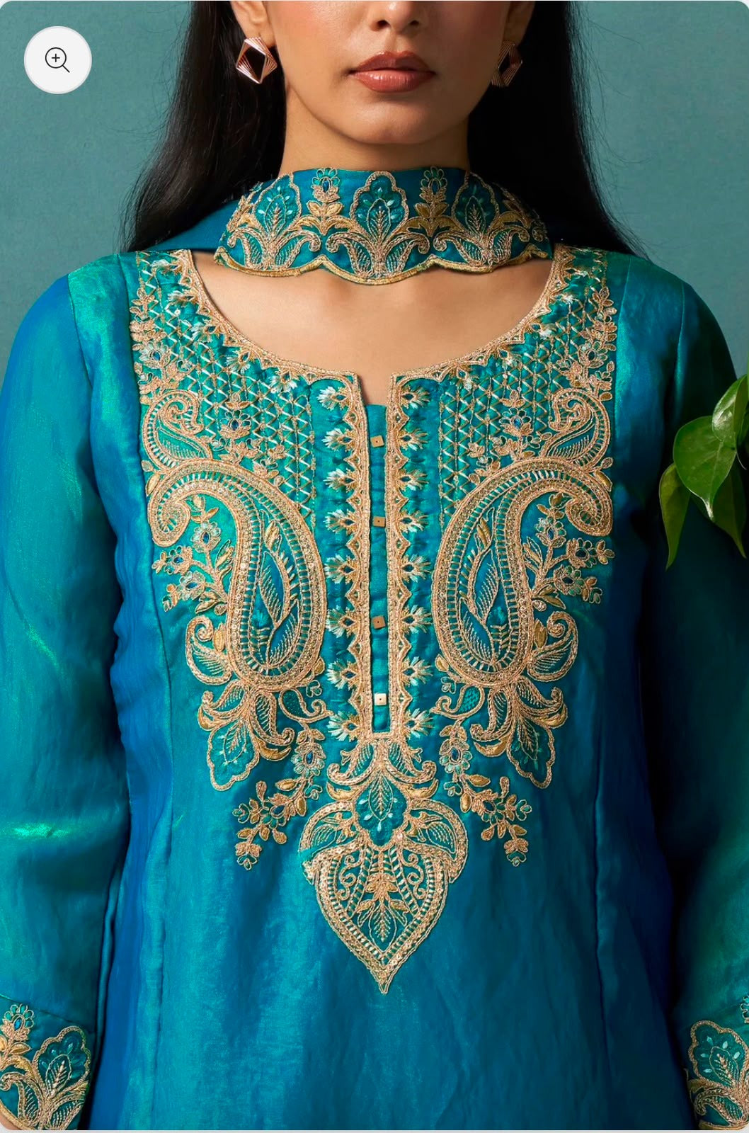 Teal Blue Silk Blend Embroidered Straight Kurta Set