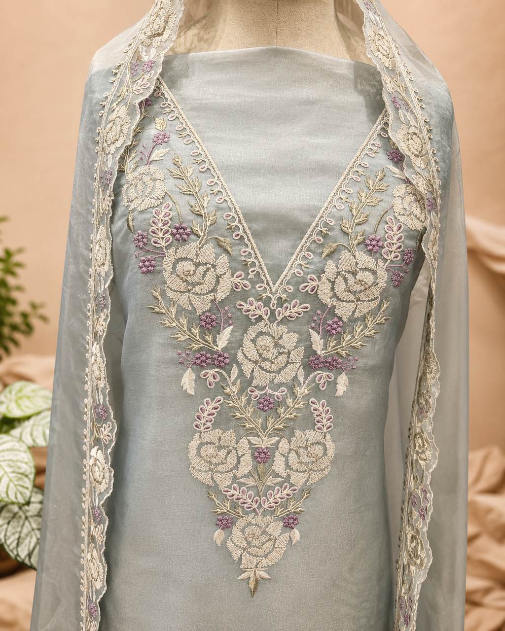 Tissue Suit With Parsi Work