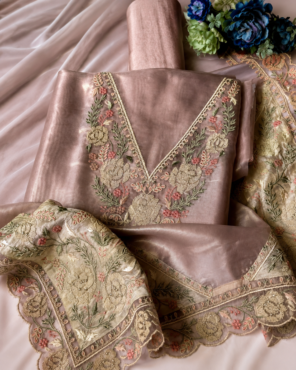 Tissue Suit With Parsi Work
