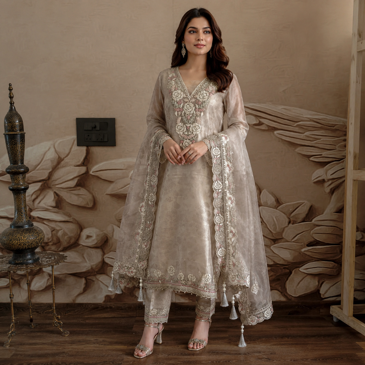 Tissue Suit With Parsi Work