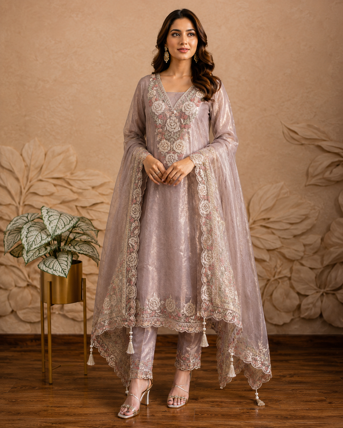 Tissue Suit With Parsi Work
