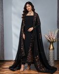 Black Organza Fabric with Multicolor Embroidery