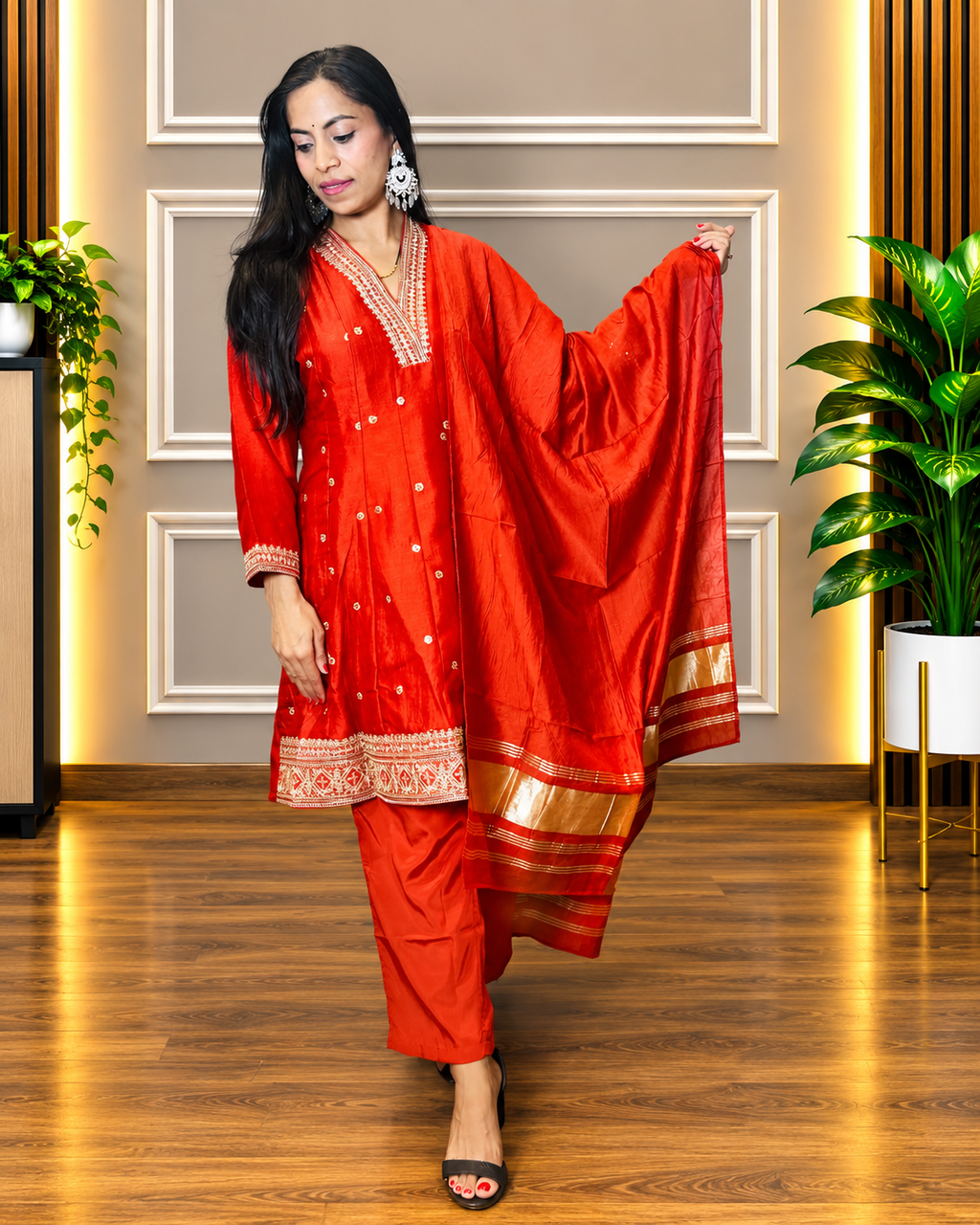 rich red embroidered suit set