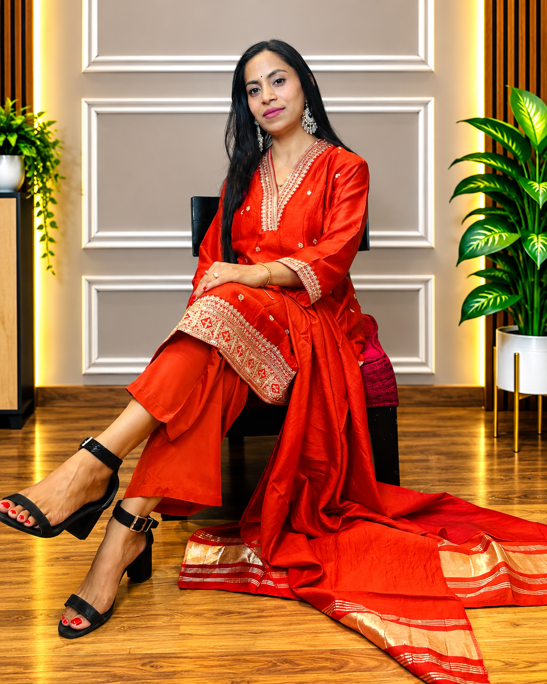 rich red embroidered suit set