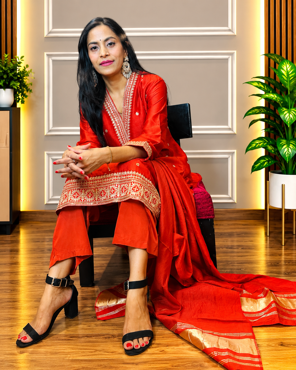 rich red embroidered suit set