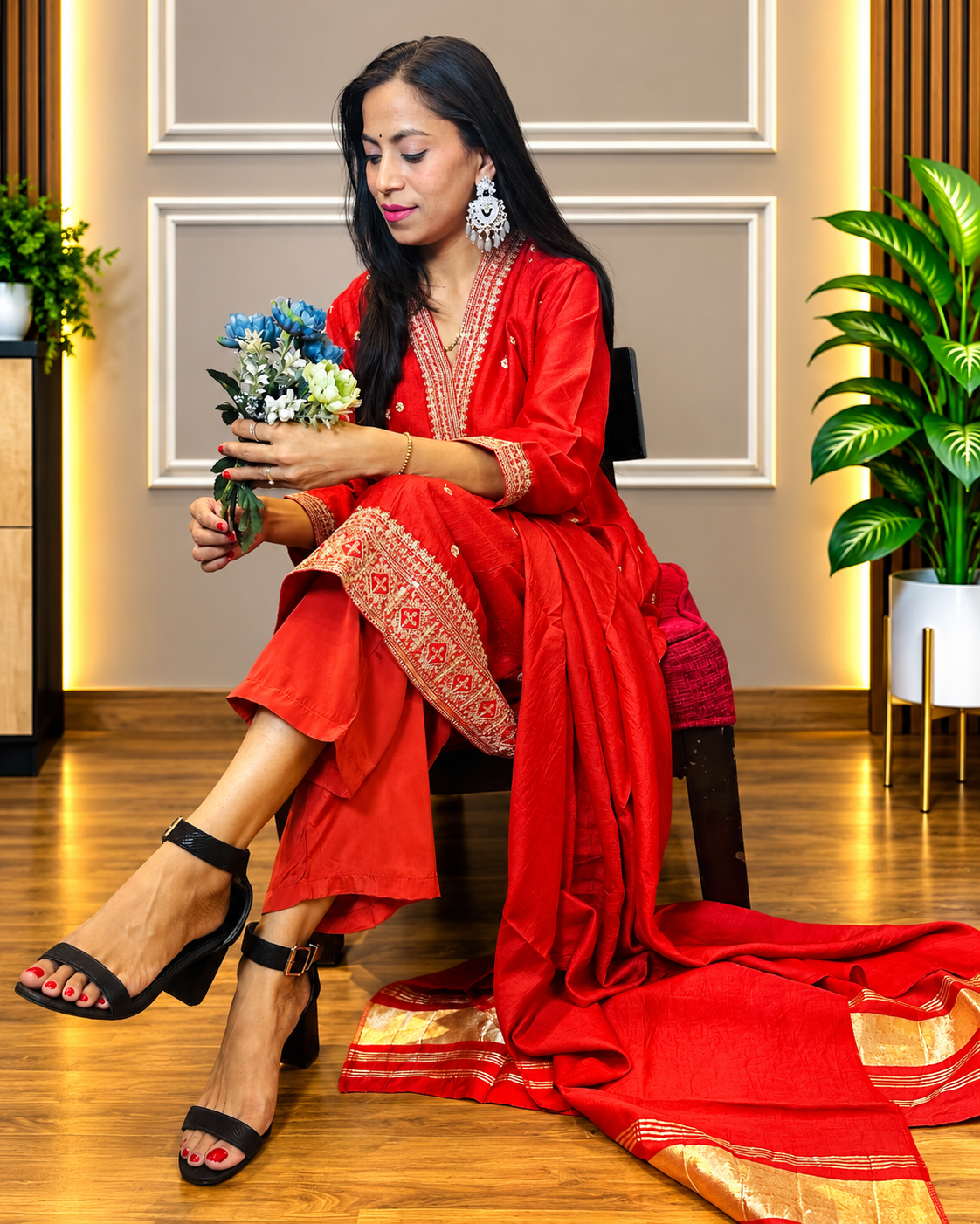 rich red embroidered suit set