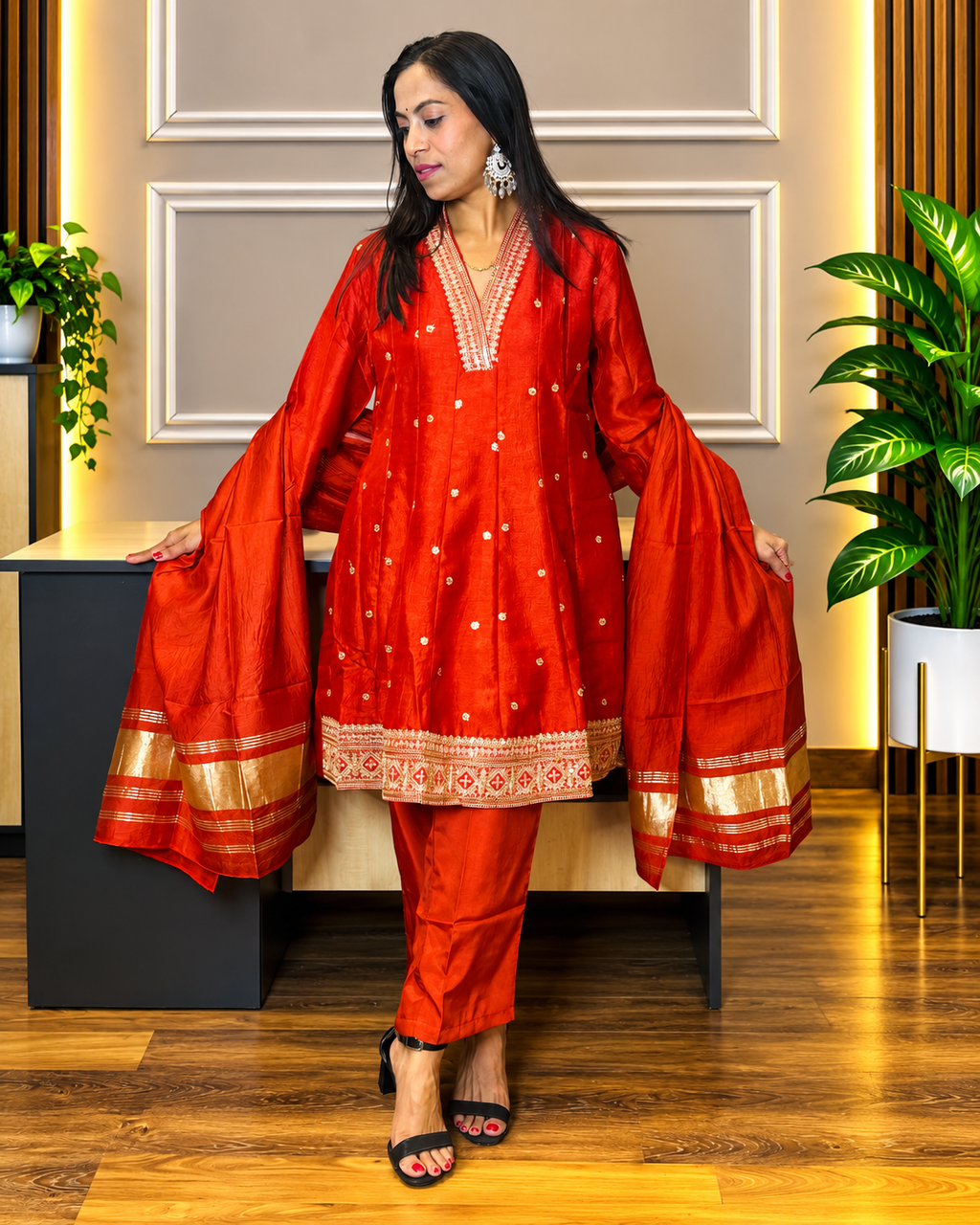 rich red embroidered suit set