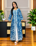 Greenish Blue Heavy Embroidered Magic Cotton Shrug with Palazzo Set