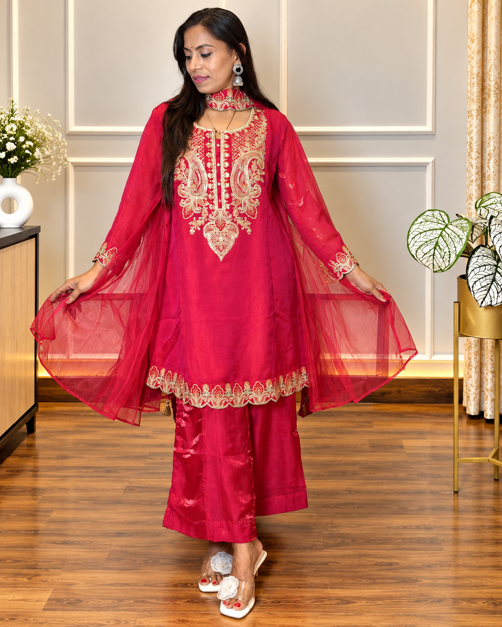 hot pink embroidered suit set