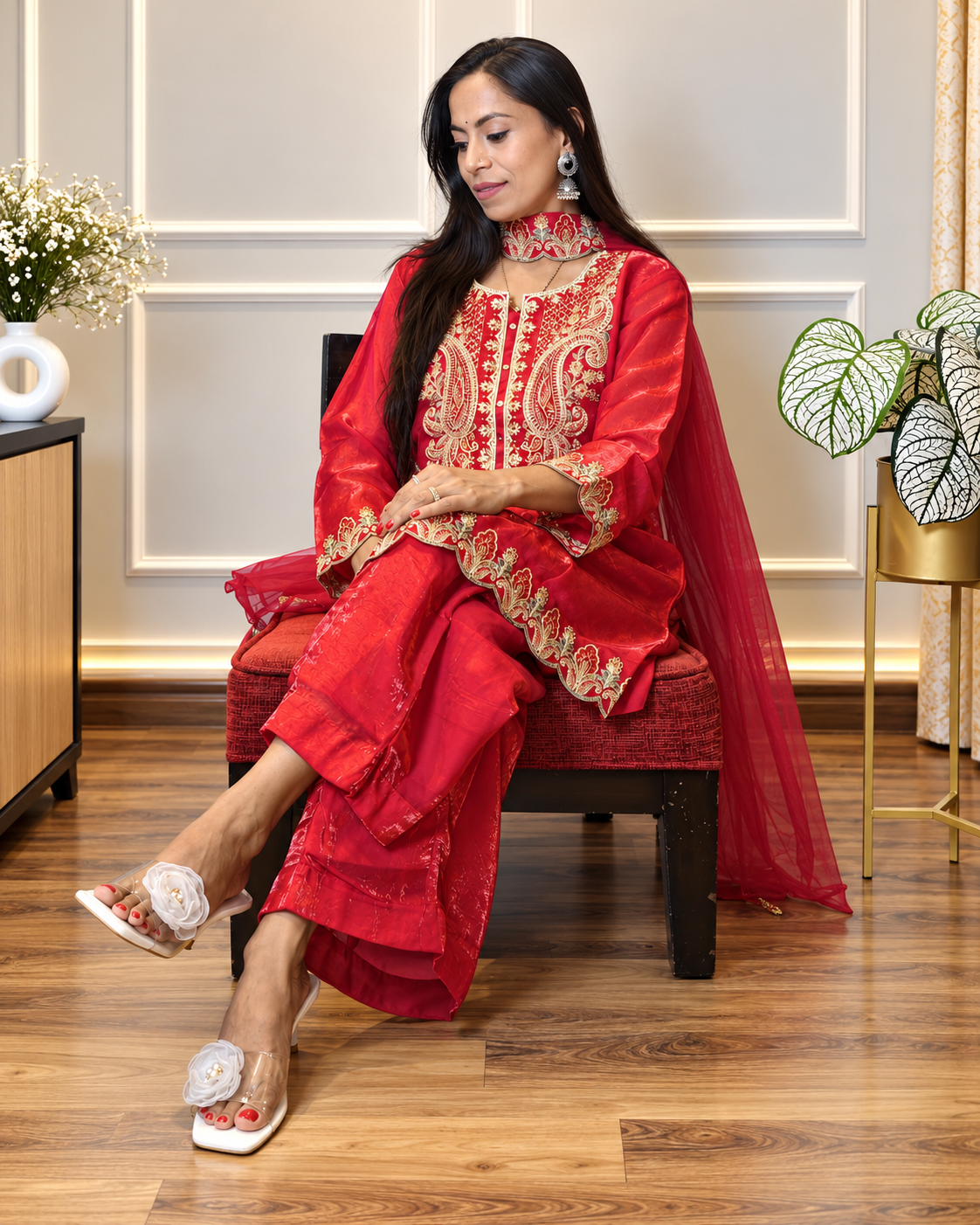 hot pink embroidered suit set