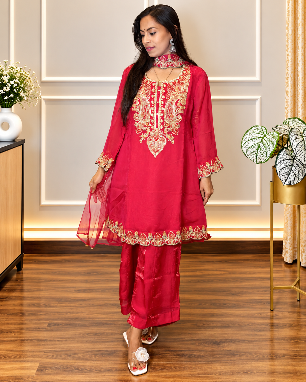 hot pink embroidered suit set
