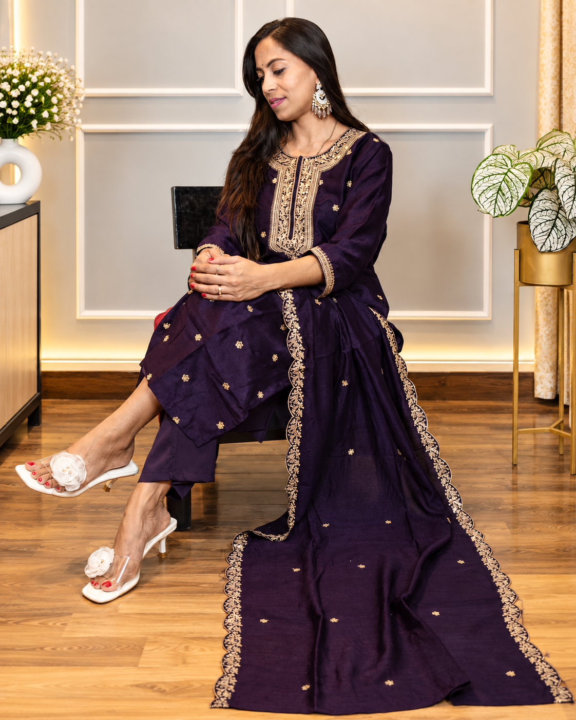 deep royal purple embroidered suit set