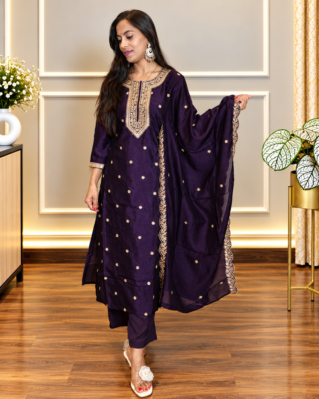 deep royal purple embroidered suit set