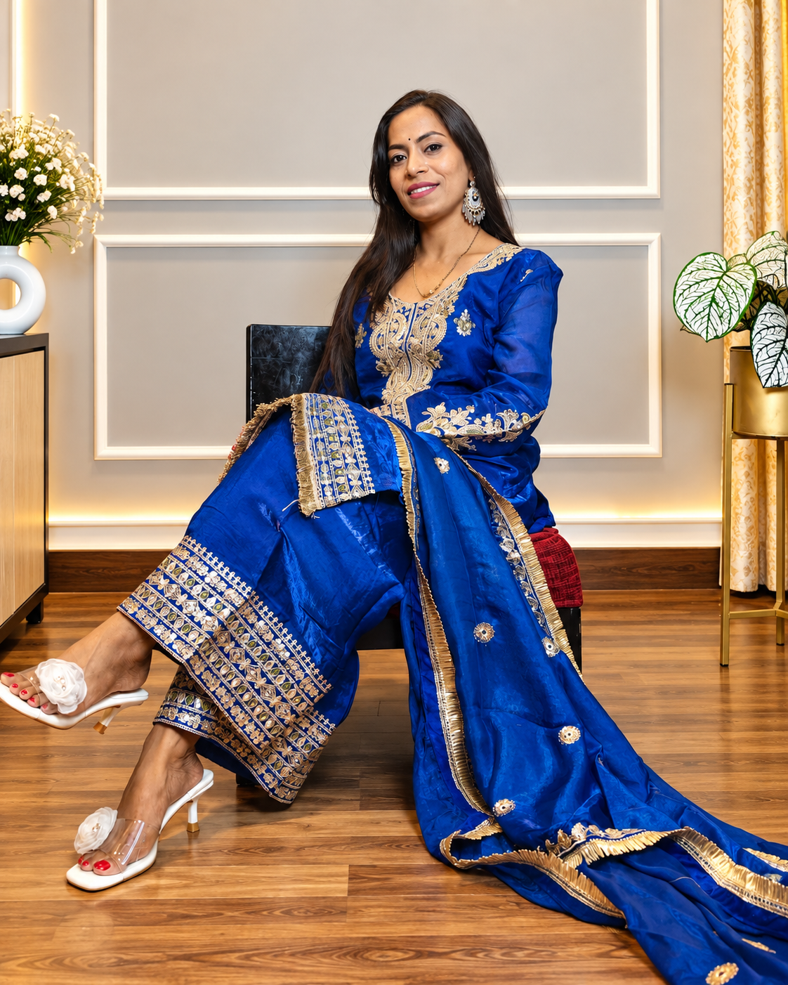 Royal Blue Embroidered Festive Suit Set