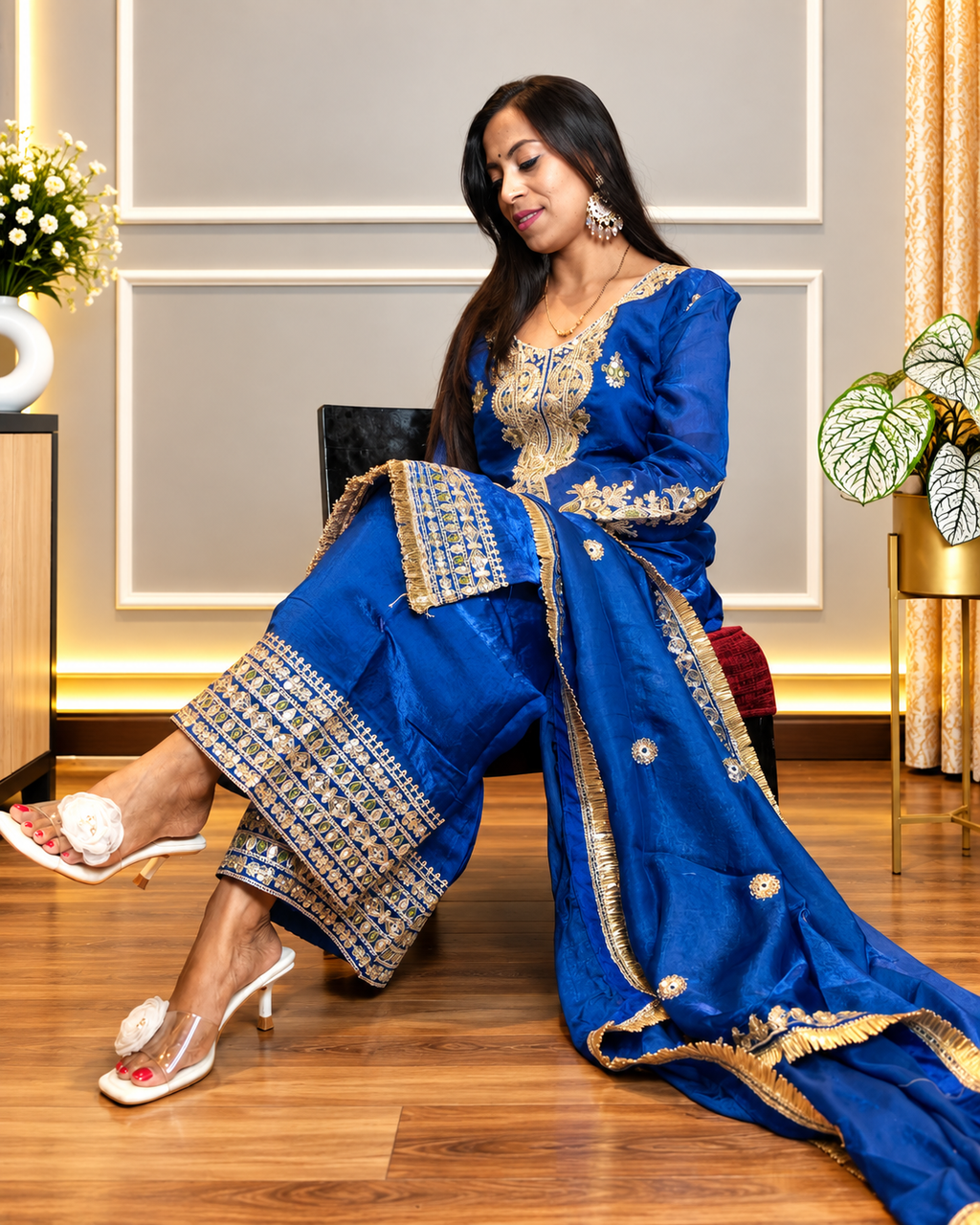 Royal Blue Embroidered Festive Suit Set