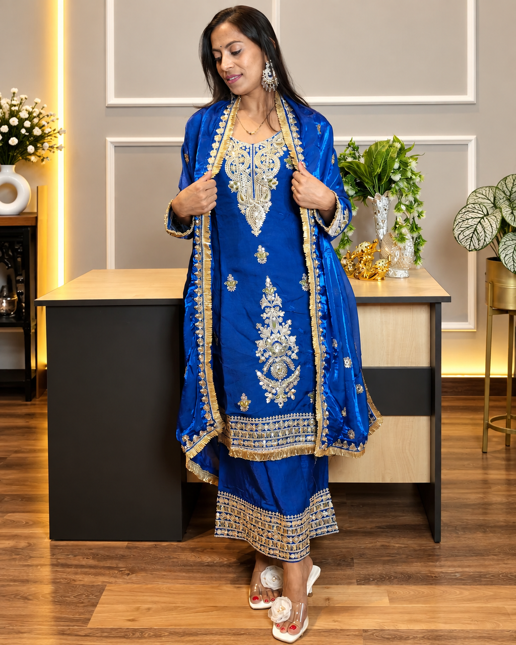Royal Blue Embroidered Festive Suit Set