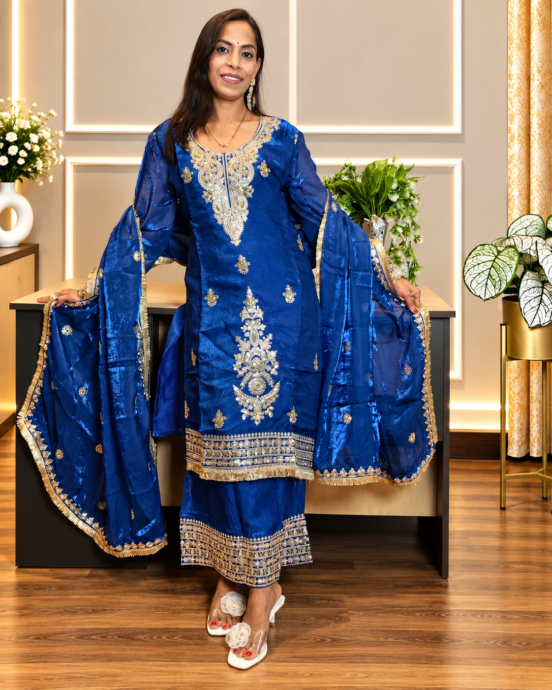 Royal Blue Embroidered Festive Suit Set