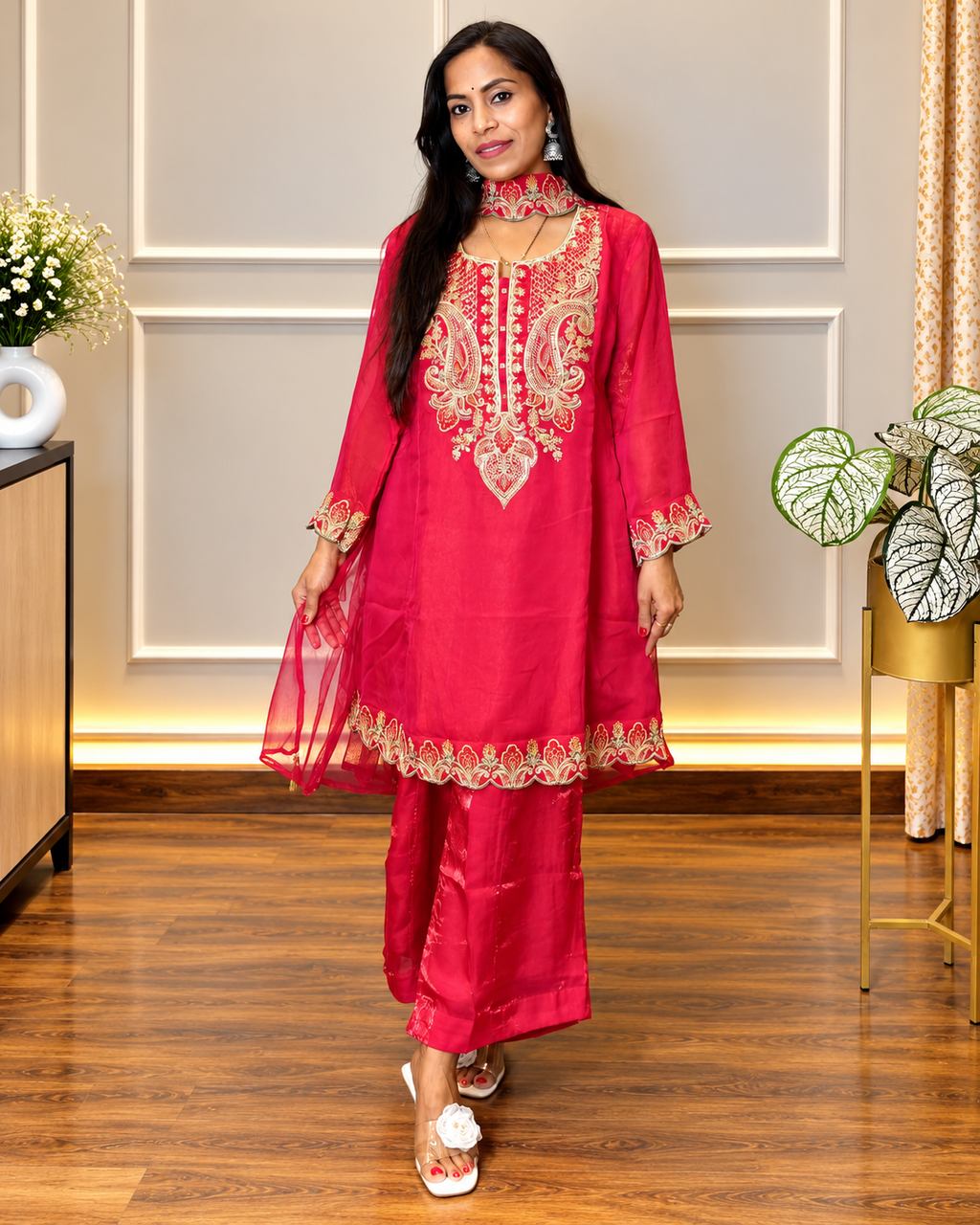 hot pink embroidered suit set