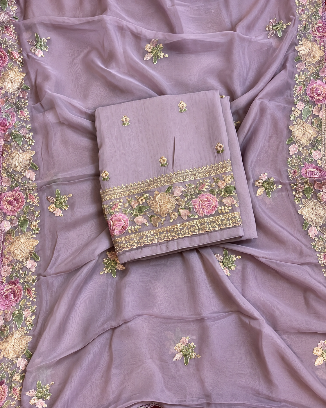 Light Organza Suit with Heavy Embroidery”