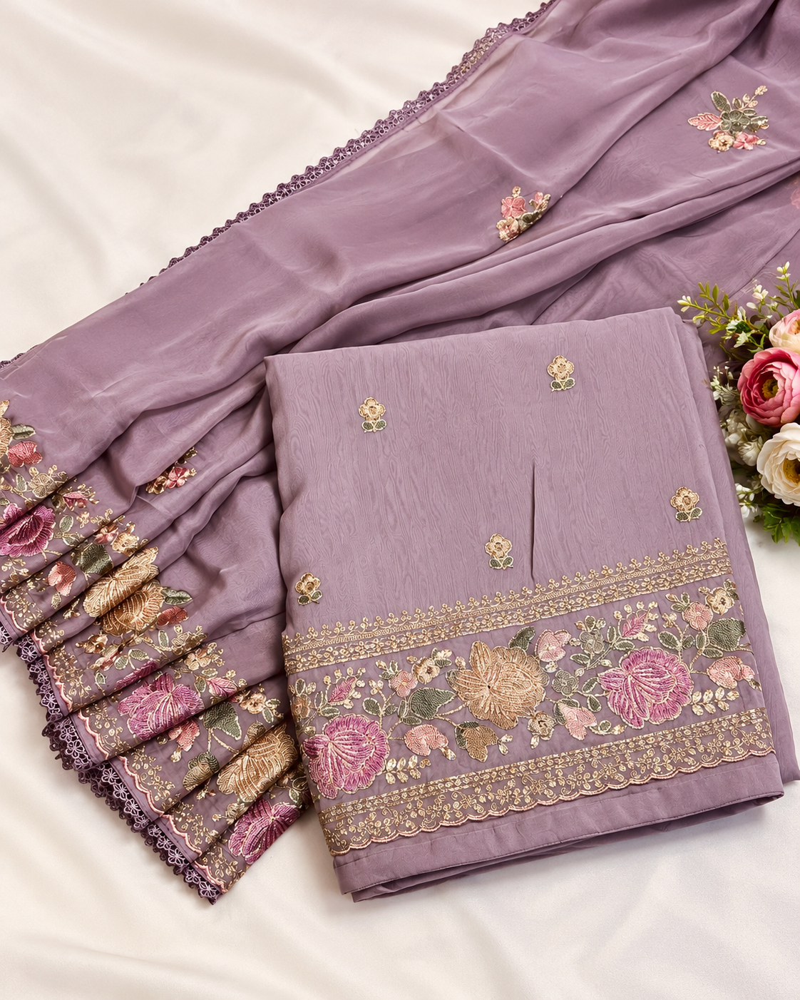 Light Organza Suit with Heavy Embroidery”