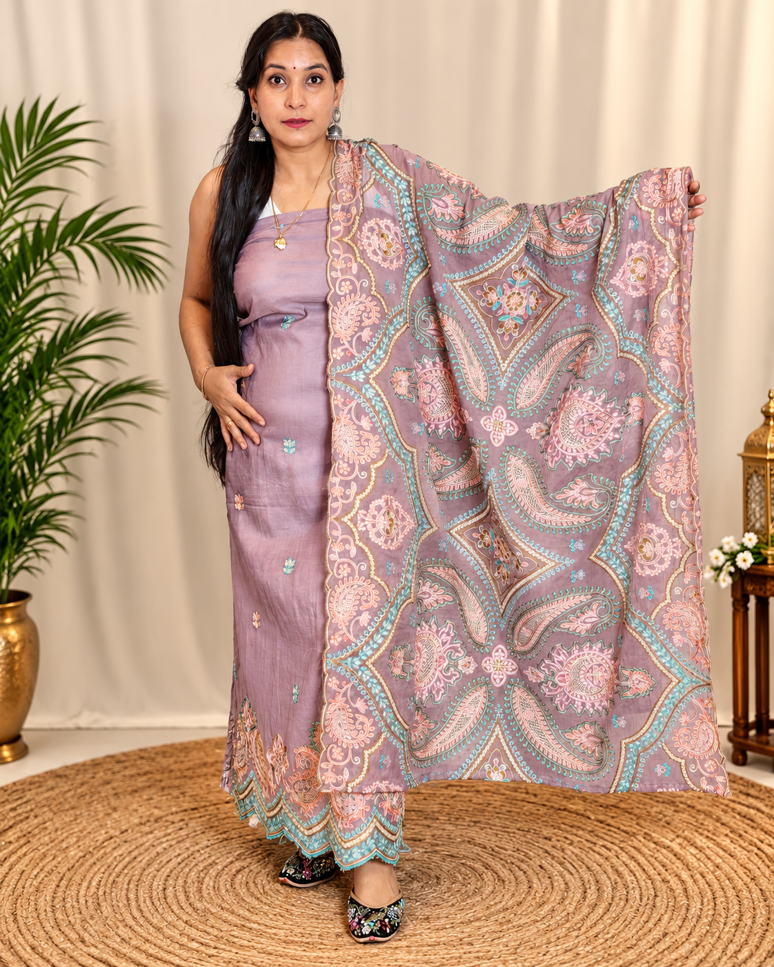 Elegant Mal Chanderi Suit with Exquisite Parsi Embroidery
