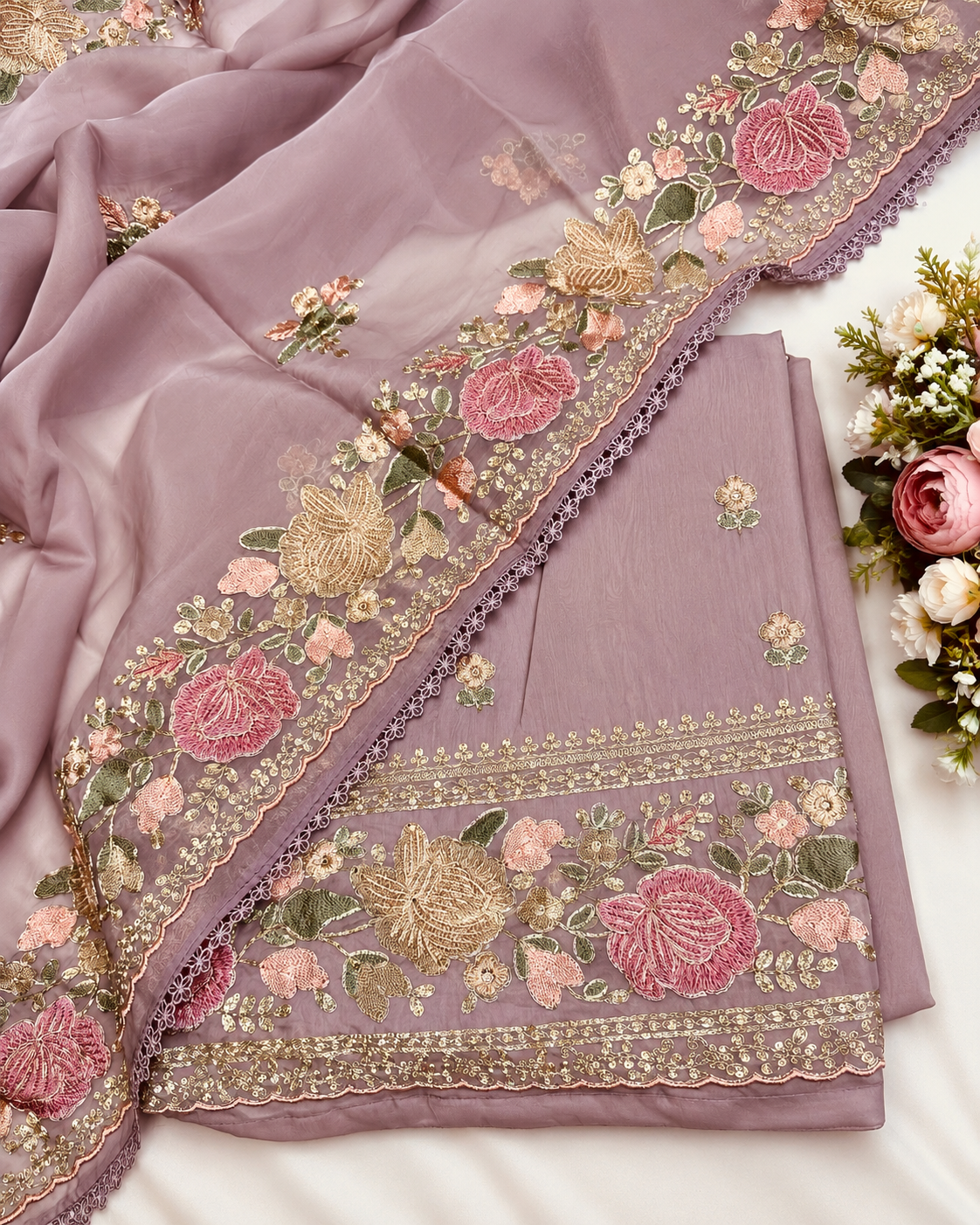Light Organza Suit with Heavy Embroidery”