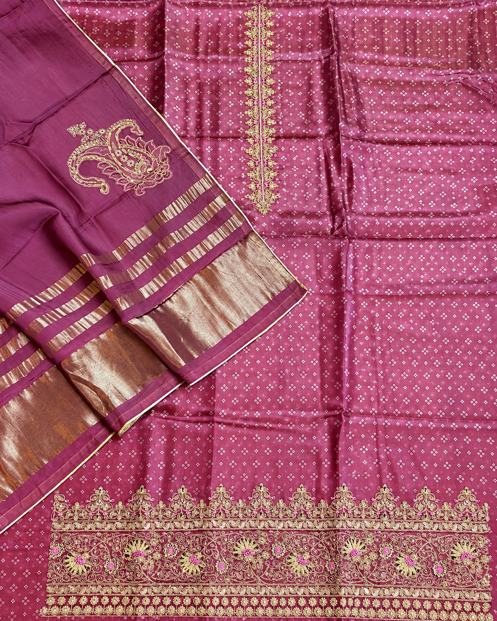 Designer Bandhani Tissue Suit Set with Embroidery