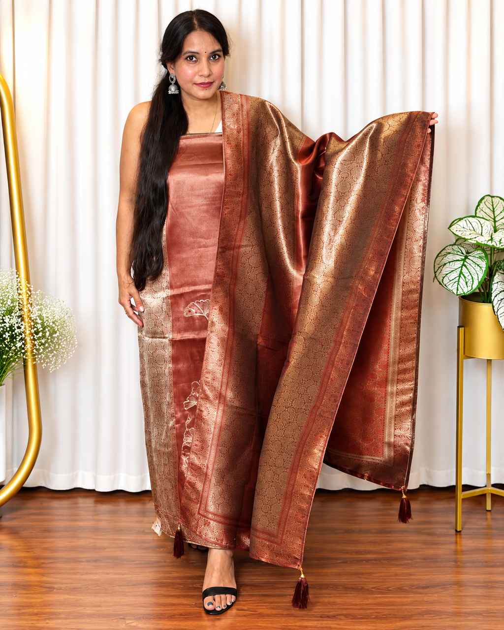 Giraffe Silk Suit with Lily Flower Embroidery