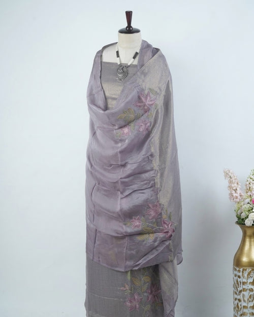 Tissue Suit with Appliqué Embroidery on Shirt and Dupatta