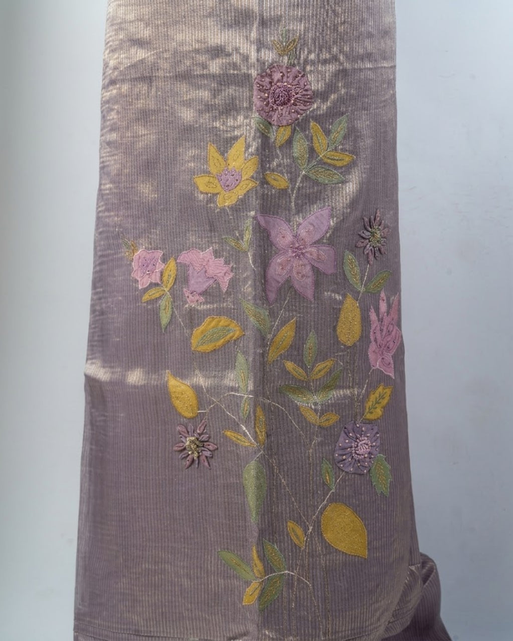 Tissue Suit with Appliqué Embroidery on Shirt and Dupatta