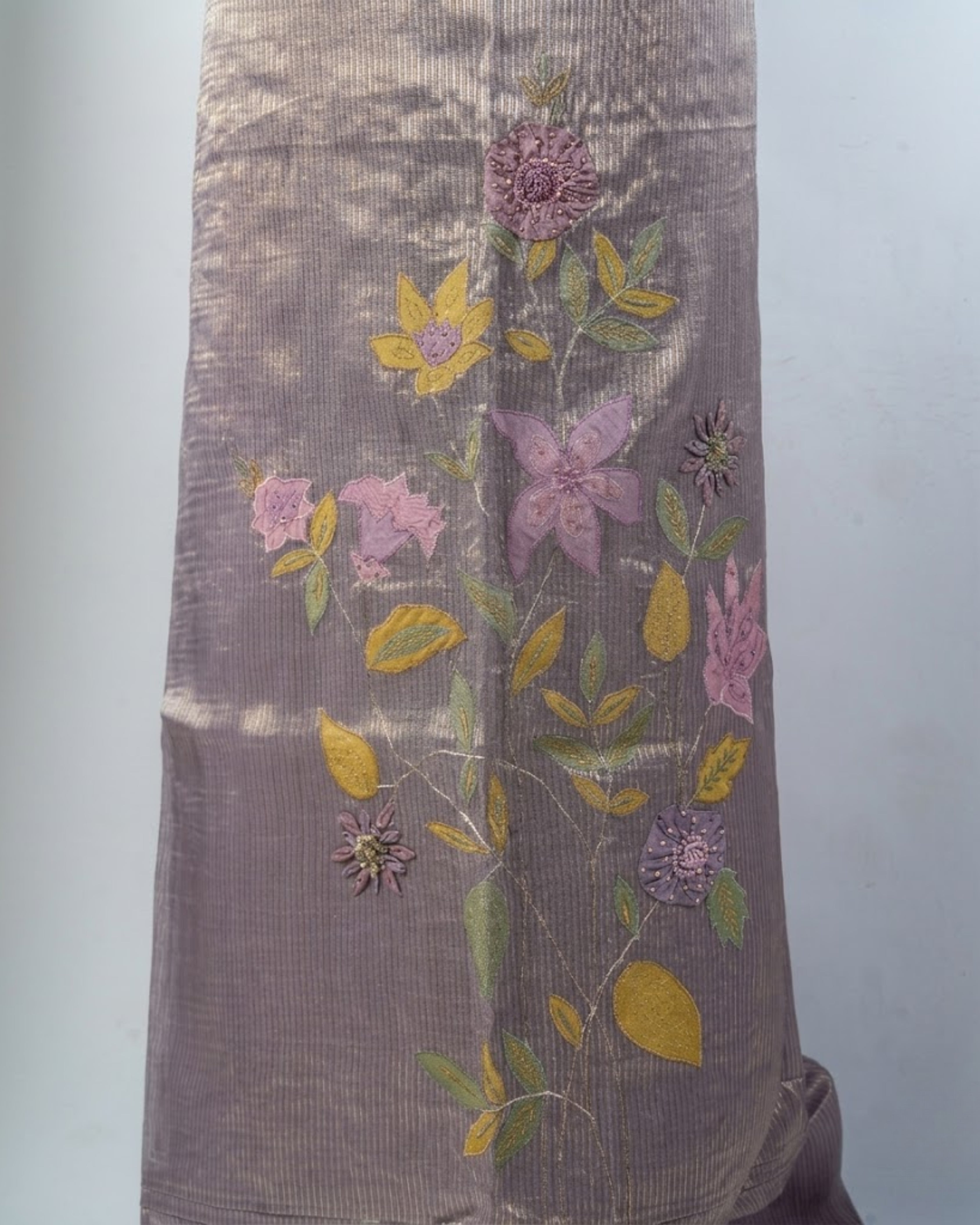Tissue Suit with Appliqué Embroidery on Shirt and Dupatta