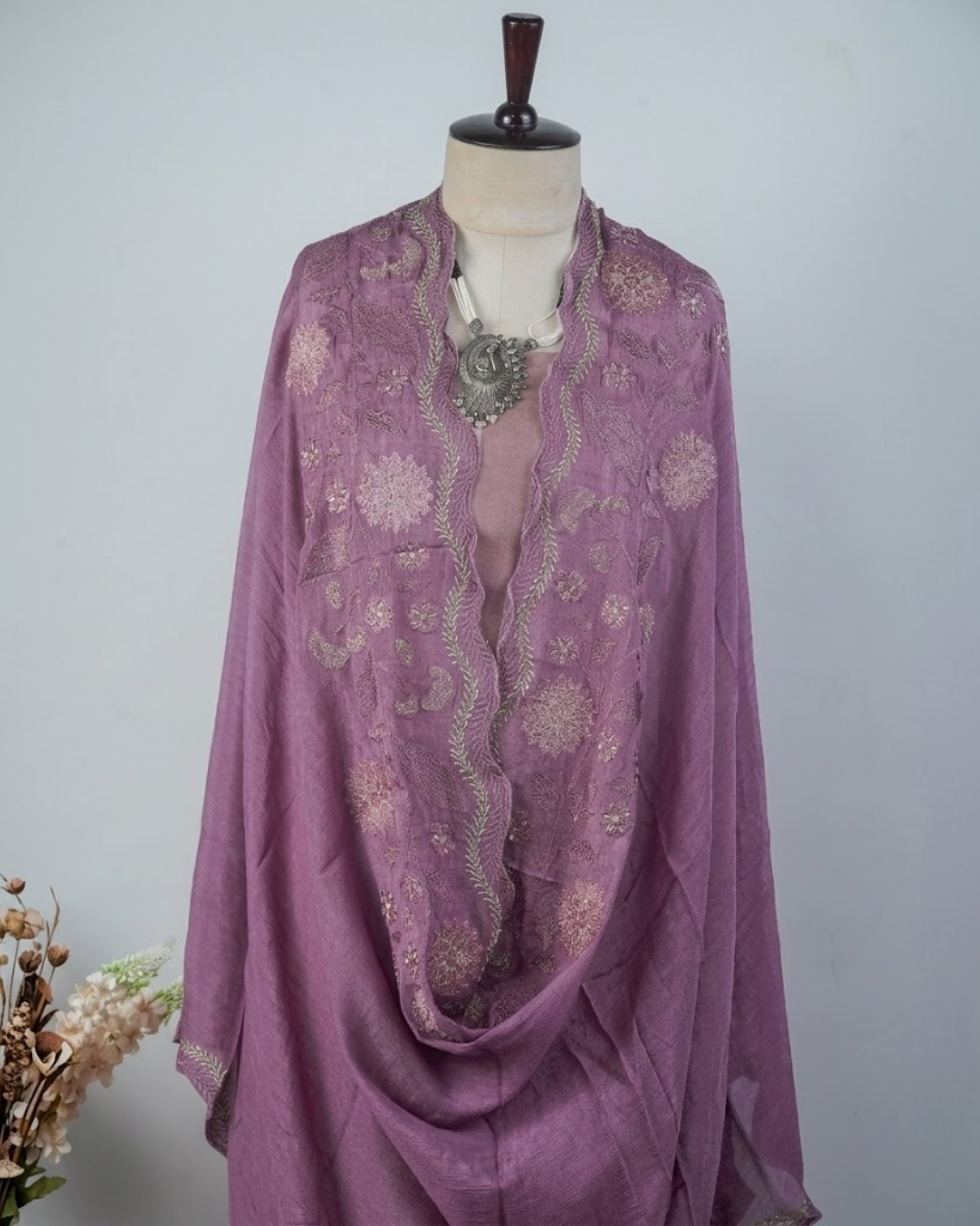 Bridal Suit with Embroidered Chinon Dupatta