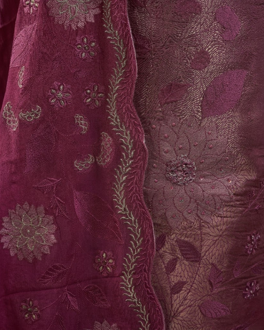 Silk Suit with Embroidered Chinon Dupatta
