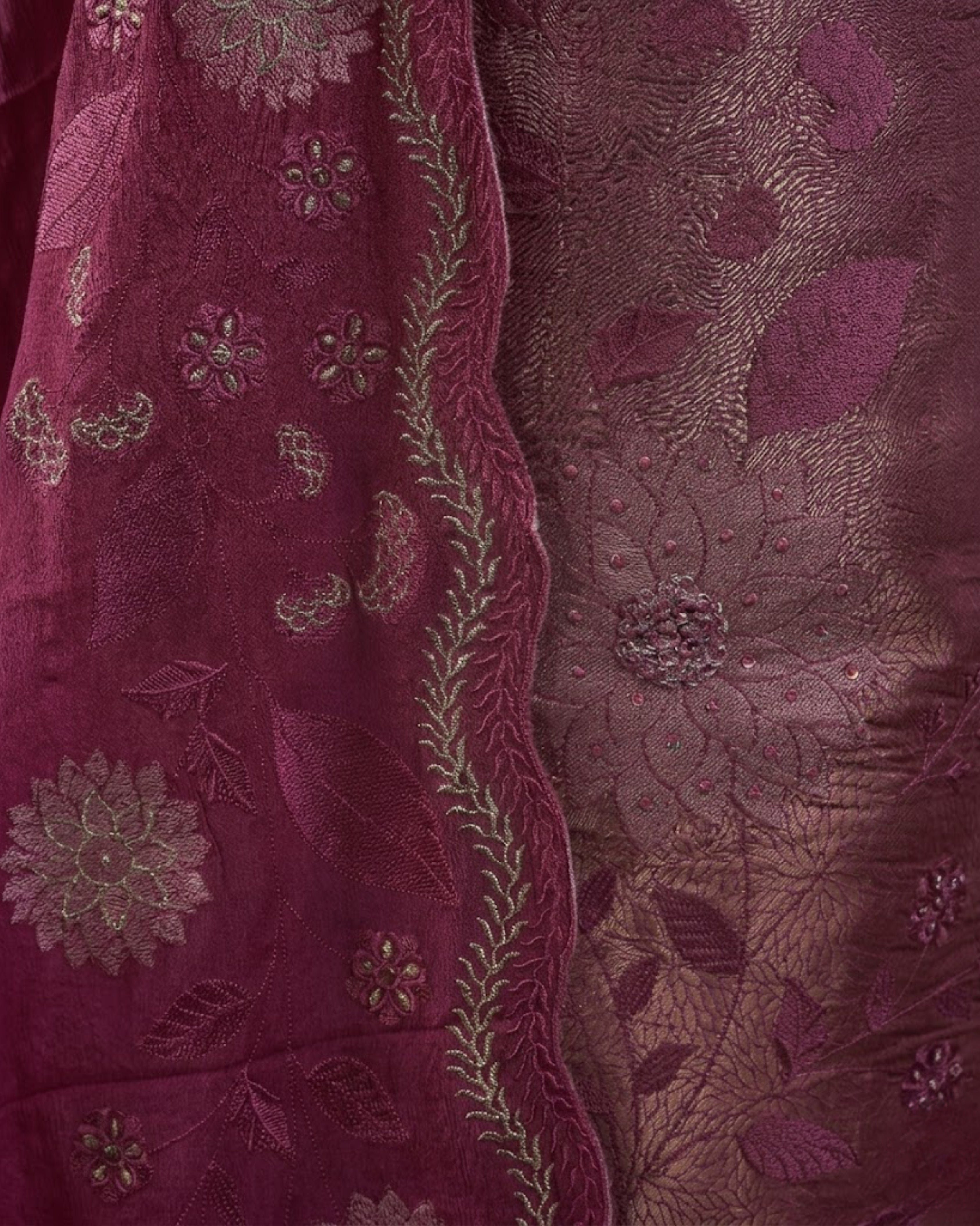 Silk Suit with Embroidered Chinon Dupatta