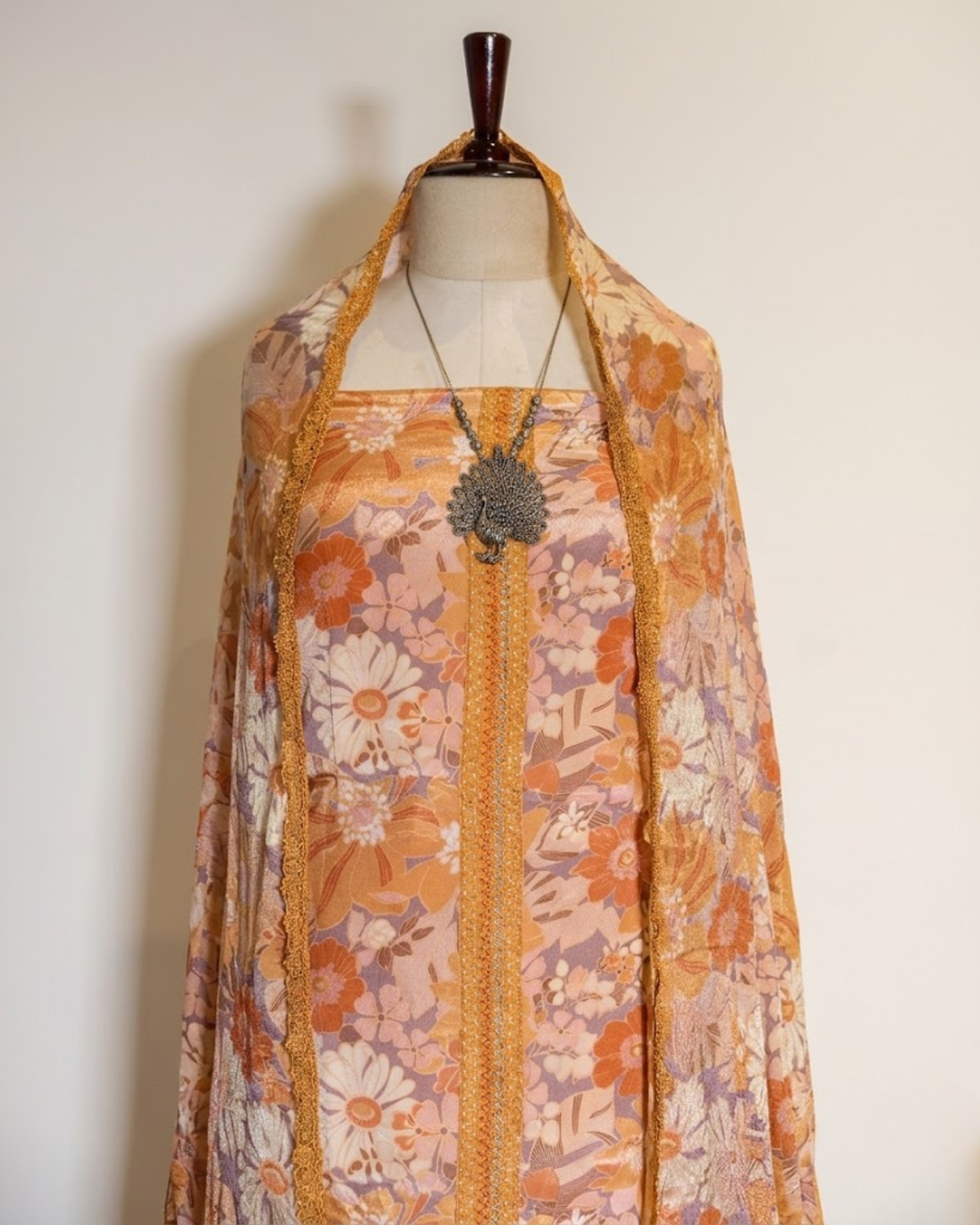 Crepe printed with bottom applique work