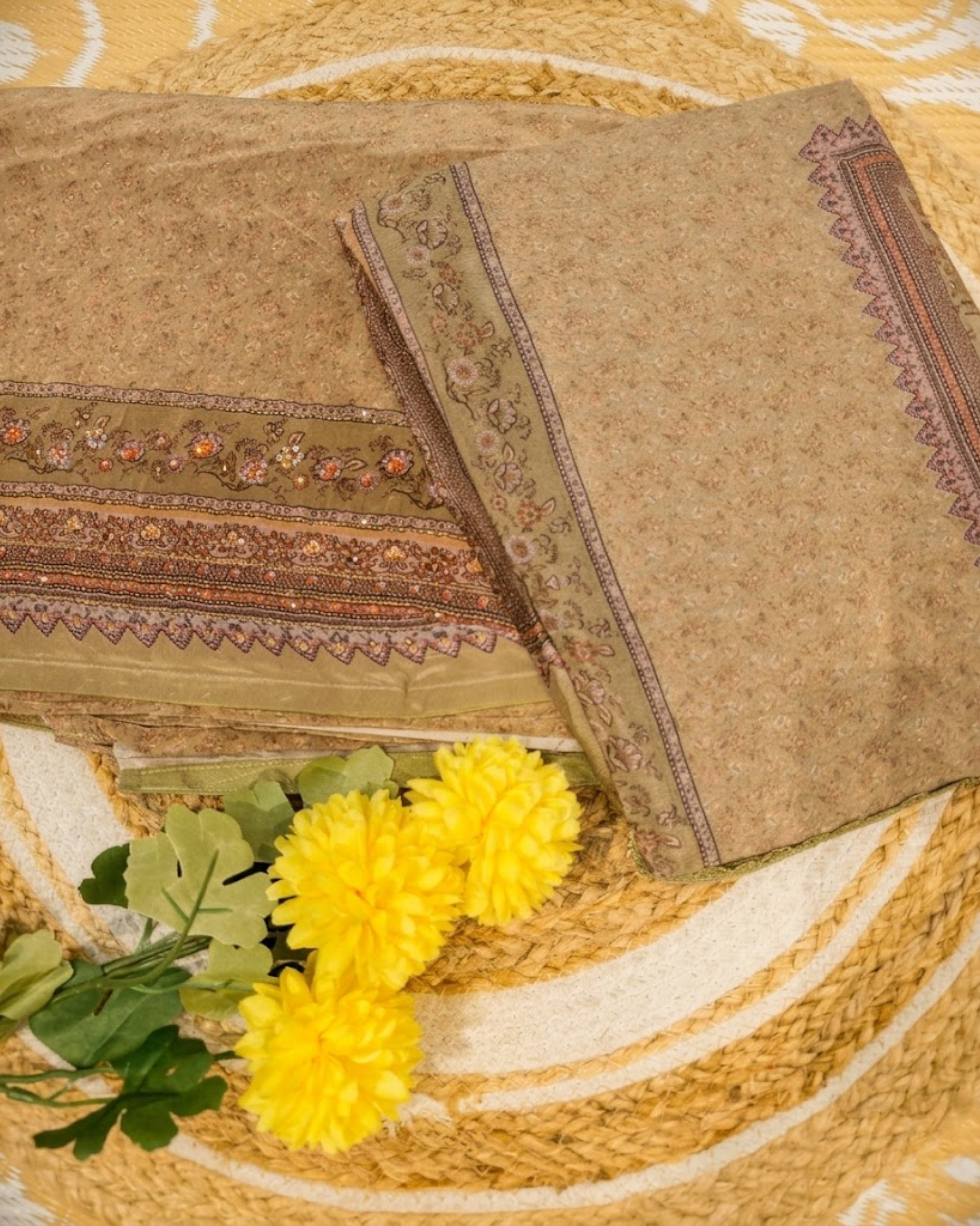 Golden Digital  Printed Suit In Crepe