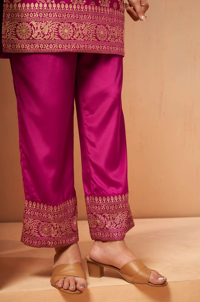 Women's Pink Jacquard Vichitra Silk Co-Ord Set