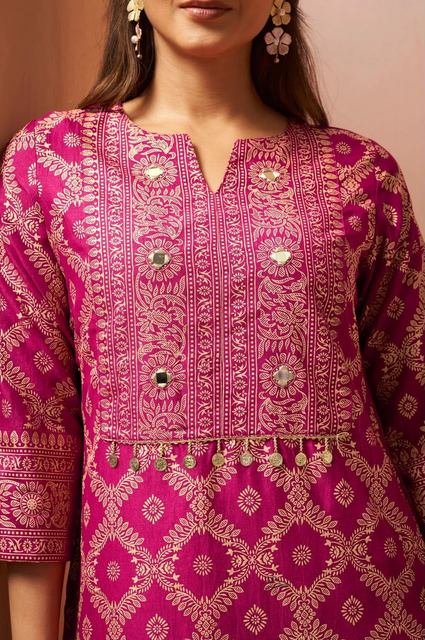 Women's Pink Jacquard Vichitra Silk Co-Ord Set
