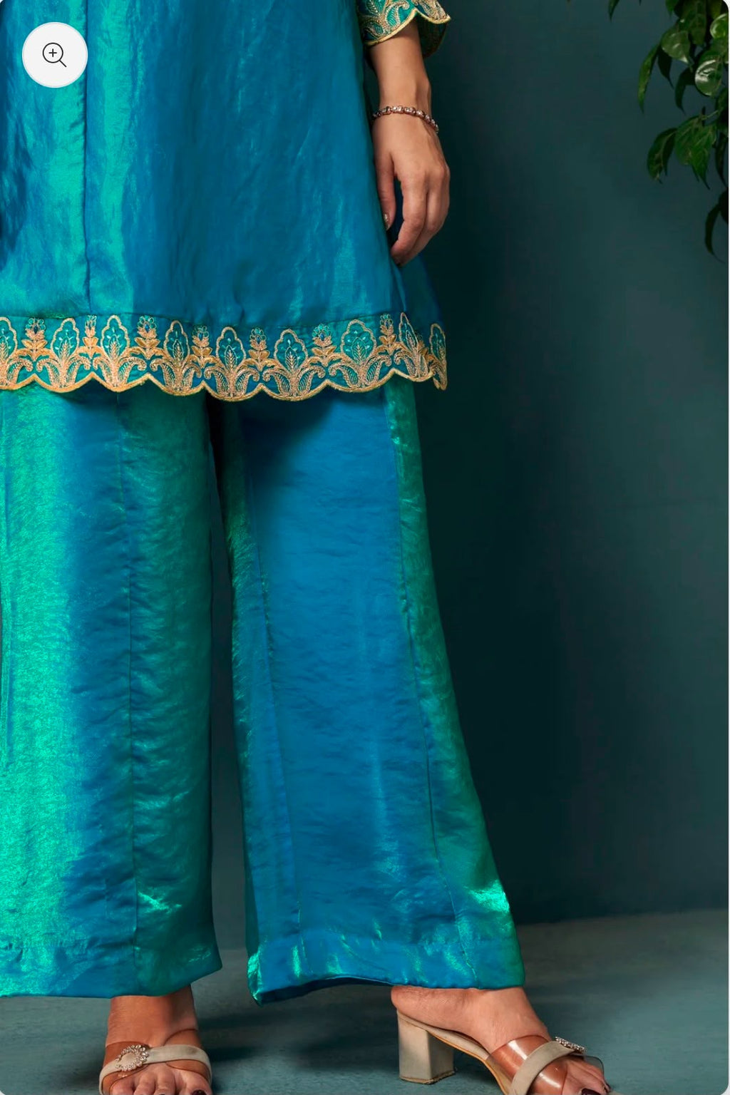 Teal Blue Silk Blend Embroidered Straight Kurta Set